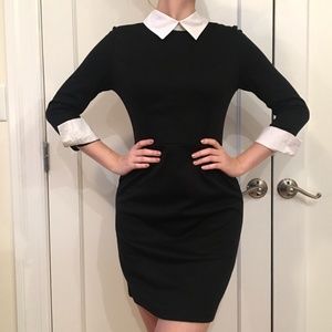 Fitted Black Dress with White Collar & Cuffs